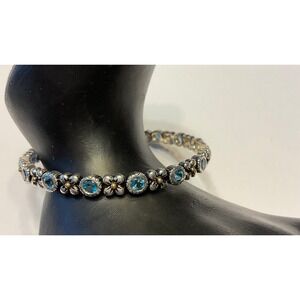 Barbara Bixby Sterling Silver 18K Gold Blue Topaz Floral Bangle Bracelet Average